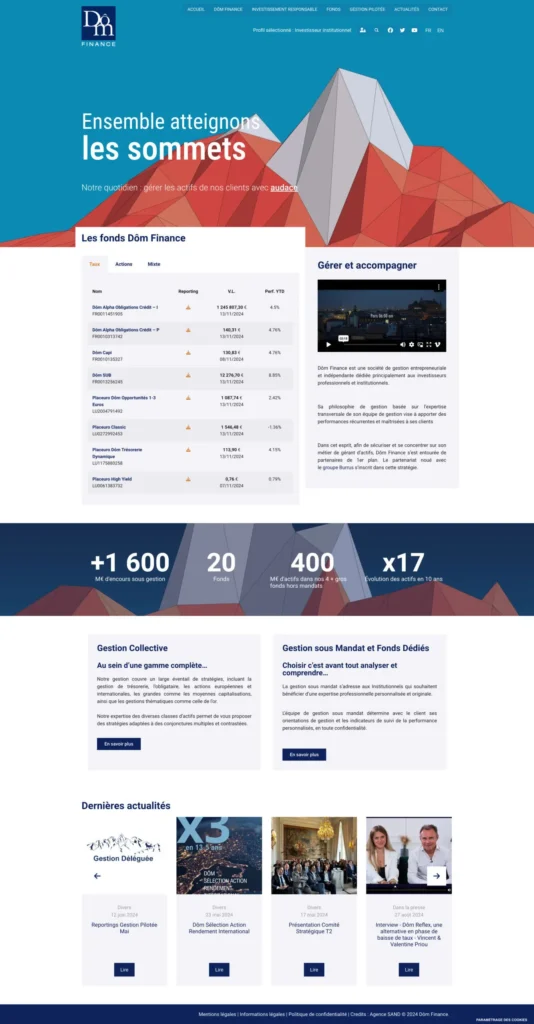 Aperçu du site internet de la société de gestion Dom Finance