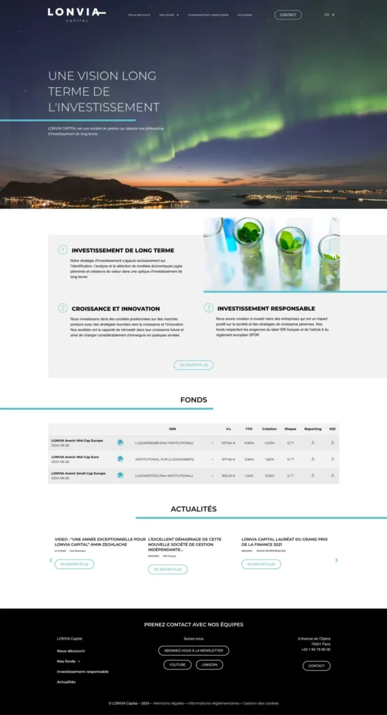 Aperçu du site internet de la société de gestion