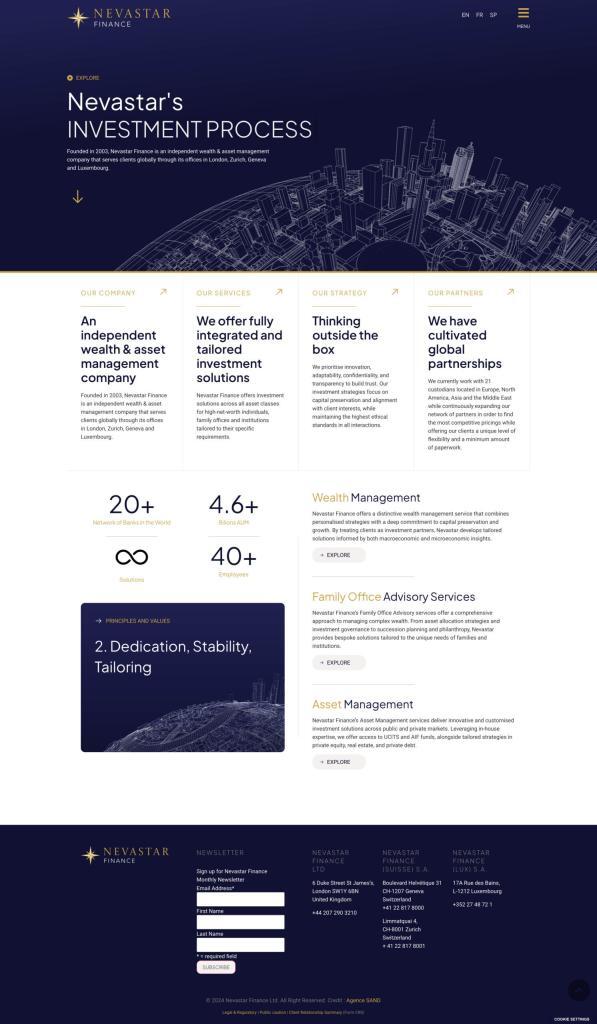 Aperçu du site internet du Family Office Nevastar Finance