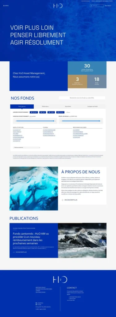 Aperçu du site internet de la société de gestion H2o AM