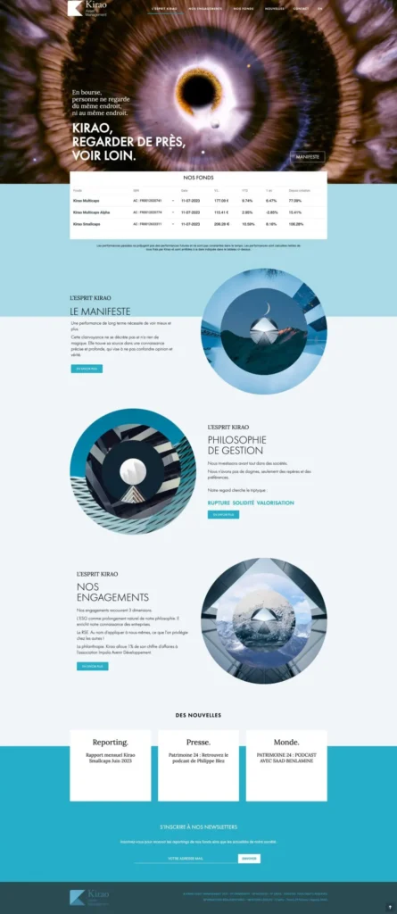 Aperçu du site internet de la société de gestion Kirao AM